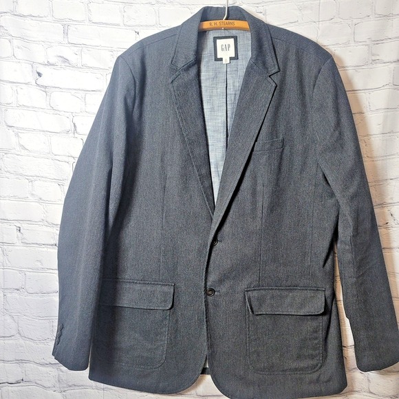 GAP Jackets & Blazers - Gap Blazer Mens XL Tall Gray Herringbone Cotton Blend Sport Coat Jacket Denim